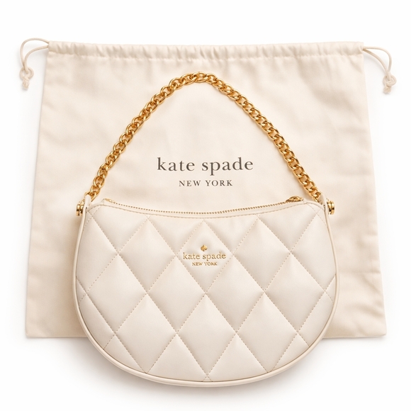 kate spade Handbags - Kate Spade Carey Zip Top Crossbody Quilted Leather Crescent Bag Cream Gold Chain